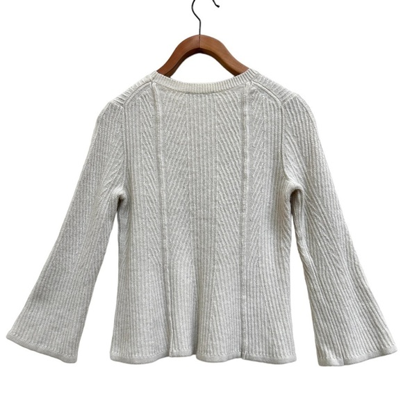 Ann Taylor Ribbed Wool Peplum Sweater Bell Sleeves Winter White, Size XS - Picture 2 of 10